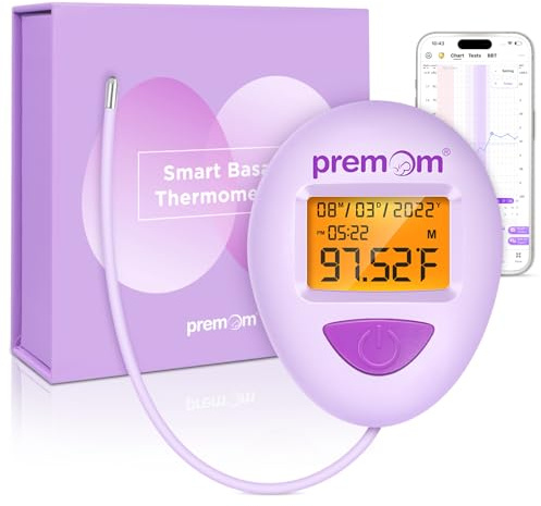 Premom Smart Basal Body Thermometer for Ovulation: Long-Tip for Hands-Free, Digital Ovulation Tracker with 1/100th Degree High Precision, Backlight & 60 Memory | Premom App Supported | EBT-380
