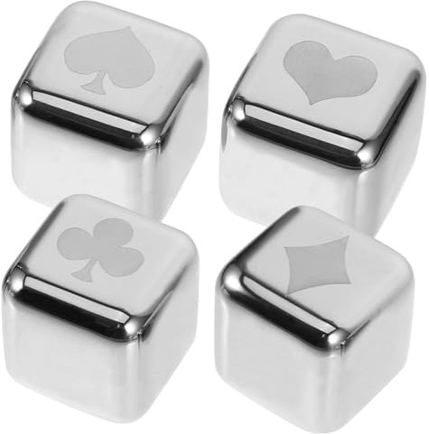 ABOOFAN 4pcs Stainless Steel Ice Cube Molds Poker Pattern Reusable Ice Cubes for Whiskey Wine Bar