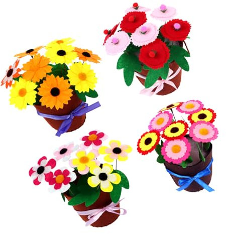 KOMBIUDA Blumentopf-bastelset Für Kinder – 4er-set Blumenstrauß-zubehör Aus Vlies – Sicher Und Für Kreative Projekte