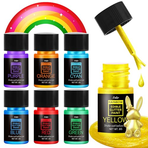 Flüssig Essbarer Glitzer - 7 Farben Regenbogen Lebensmittel Glitzer Essbares Glitzerpulver für Getränke, Kuchen Dekoration, Cupcakes - Lebensmittelfarbe Pulver Edible Glitter für Cocktail, Macarons