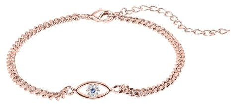 Mikovivi Evil Eye Bracelet for Women, Cuban Link Chain Bracelets Dainty Adjustable Everyday Jewelry Gift for Women Girls (Rose Gold)