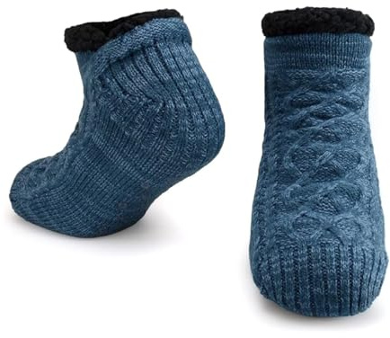 Toffelstrumpor för män med grepp - Fluffiga strumpor i fleece för män | Vanliga stickade svarta, grå, marinblå | värmeisolerade, mjuka, bekväma, halkfria husstrumpor | Vinter, kalla, inomhuskläder |