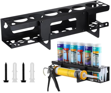 Silicone Tube Storage Holder, Caulking Tube Storage Rack,Mastic Caulk Silicone for Van Racking,Wall Mounted Products Sealant Tube Holds 6 Tubes and Caulking Nozzle