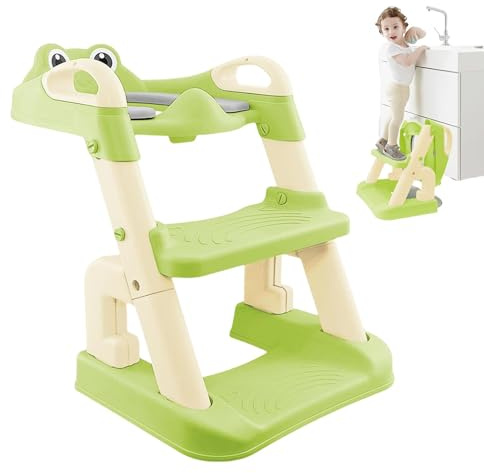 Töpfchensitz mit Leiter, klappbares Töpfchen, Frosch-Töpfchen mit Leiter | Rutschfester Tritthocker mit Spritzschutz für Jungen, Kinder