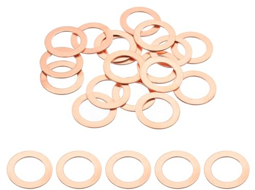 PATIKIL 18Pz Rondelle Rame M16, Rondelle Piatte in Rame M16x24x1mm Kit Rondella Tenuta Assortimento Metallo, Tappo di Scarico olio Anello di Guarnizione per Autoveicoli, Viti e Bulloni