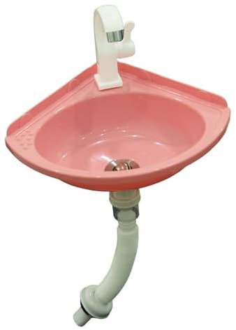 Lavabo de esquina para baño, de plástico rosa, 27,5 x 27,5 cm, diseño moderno.