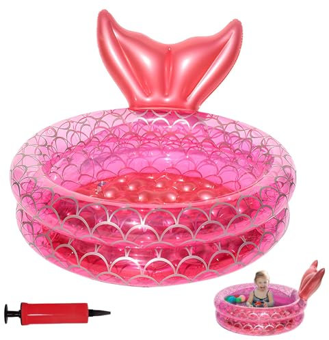SilverChry Piscina Gonfiabile Bambini, Piscinetta Gonfiabile Bambini, Mermaid Piscinetta Neonato Spiaggia à Double Anneau avec Fond à Bulles Gonflable, Estivi Giardino Esterno Piscina Baby 90x25 cm