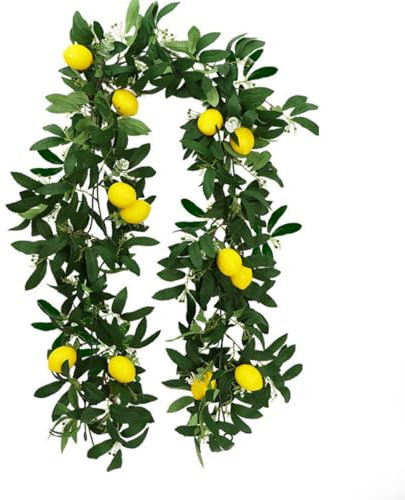 AQCQDQ Künstliche Obst Girlande mit Zitrone, Grüne Girlandendekoration für Tischparty, Hängende Blumen Pflanzen Früchte Beeren Kranz (grün, 2pcs)