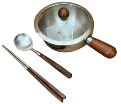 getuse Mini casseruola in acciaio inox con coperchio, compatibile con fornelli a induzione e gas, manico in legno leggero, antiaderente, scalda burro
