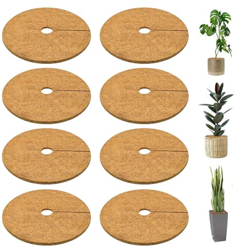 Mineup 8 Pezzi Pacciamatura Cocco, 30 cm Disco di Cocco, Piante Disco Cocco, Tappetino in Fibra di Cocco, Pianta del Cuscino Cocco per Piante e Alberi Previene Gelo dalle Erbacce