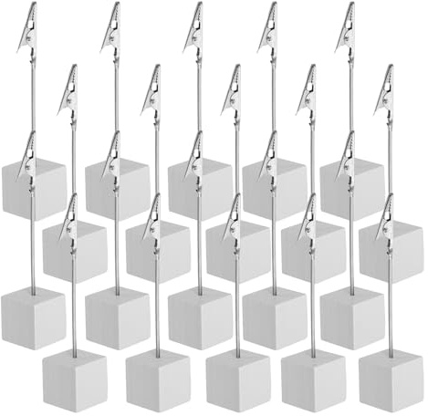 PATIKIL Porte Écriteau De Table 20Pcs Support Avec Pince À Ressort Porte Numéro De Table En Bois Pour Photos Notes Cartes Blanc