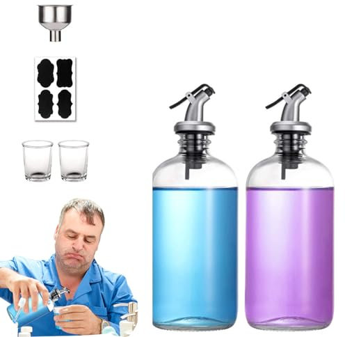 Mouthwash Dispenser Set | Glass Pump Bottle with Holder 16oz Frosted Containers withh Pour Spouts Bathroom Organizer Shot Glasses Funnel Labels | Refillable Decor for Bathroomm
