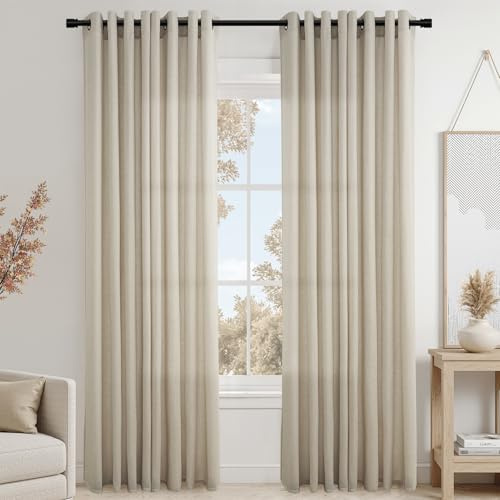 Topfinel Oatmeal Hellgrau Grau Gardinen Taupe mit Ösen, Leinen Baumwolle Vorhang H 225 x B 140 cm Halbtransparent Leinenoptik Vorhänge für Wohnzimmer Schlafzimmer, Boho Ösen Vorhang 2er Set