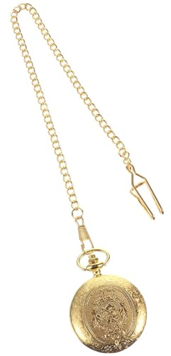 TOVINANNA Taschenuhr mit Kette 4,6 cm Durchmesser Goldfarben – Präzises Quarzwerk für zuverlässige Zeitmessung ohne Aufziehen – für Weste, Frack, Hochzeit und Vintage-Outfits
