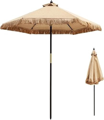GETSTREE Ombrellone da giardino, ombrellone da spiaggia Tiki in paglia, ombrellone da patio in legno da 210x185 cm, 7 piedi, parasole da esterno in paglia for giardino, terrazza, bordo piscina