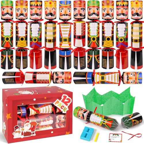 12 Pack Christmas Party Favor Non-Snap Christmas Table Favor with Party Hats Joke Little Gifts Inside for Kids Adults, Xmas Table Decorations Holiday Party Favor Xmas Dinner Traditions Supplies