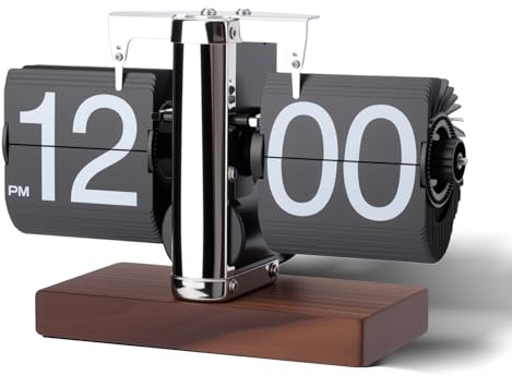 Gugxiom Flip-Tischuhr, Retro-Digitaluhr mit Umklappbarem Zifferblatt, Automatische, Batteriebetriebene Mechanische Uhr, für die Einrichtung von Wohnzimmer, Schlafzimmer und Büro (Schwarz)