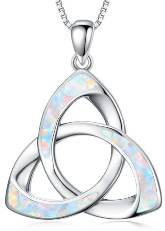 WINNICACA Opal Kette Silber 925 Damen Keltischer Knoten Anhänger Halskette mit Weißer Opal Schmuck-geschenke für Frauen