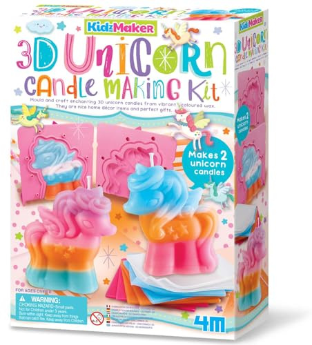 4M 00-04817 Kerzen herstellen 3D Einhorn - Kreatives Set für Kinder und Jugendliche, Set zum Kreieren von 2 magischen Kerzen, lebendige Farben, Alter 8+ Jahre