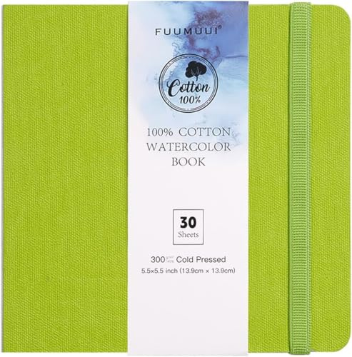 Fuumuui 30 Sheets Watercolour Journal 5.5 x 5.5 in, 100% Cotton Watercolour Paper 140LB/300GSM, Cold Pressed Travel Watercolor Sketchbook for Art Painting, Drawing, Mixed Media