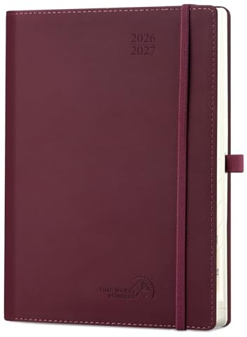 POPRUN Lehrerkalender 2026 2027 Softcover ca.A4(21 x 29,7cm) auf Deutsch | Lehrerplaner für Lehrerinnen und Lehrer,mit Monatliches Register,Schulplaner mit PU-Leder,für die Unterricht(Weinrot)
