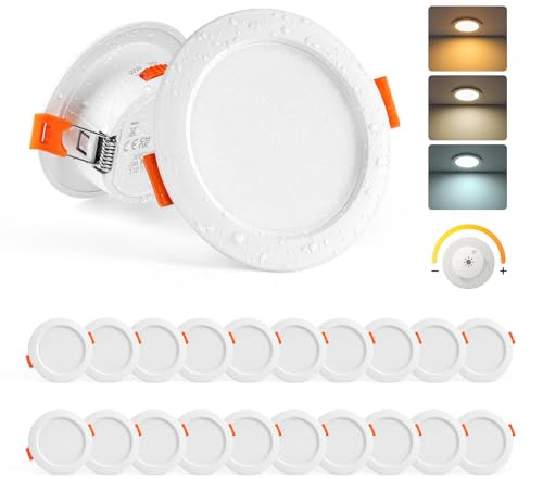 Sanyoung LED Einbaustrahler 230V Dimmbar, 5W ED Spots Flach, 3CCT, 20er Set | Warmweiß Neutralweiß Kaltweiß Deckenspots, 65-80mm Lochmaß, 380LM, IP44 Spots Deckenleuchte Einbauleuchten für Badezimmer