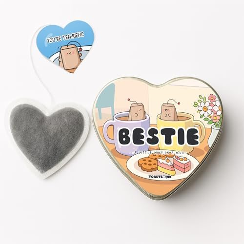 Besties Heart-Shaped Tea Bags – Premium Tea Gift Tin (Set of 5) – Friendship Gift (Lemon & Ginger Tea)