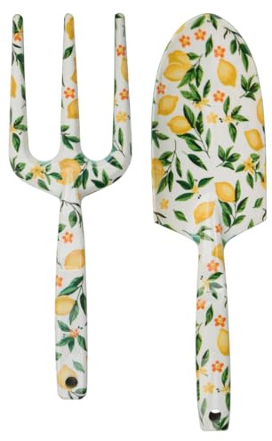Kinzo Set D’Outils de Jardin 2 Pièces - Pelle et Griffe de Jardin en Acier - Outils de Jardinage À Main pour Plantation et Rempotage - Outils de Jardin Décoratifs Motif Floral