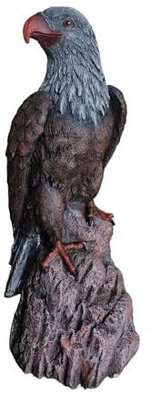 Relaxdays Adler Figur, sitzend, HxBxT: 66 x 30 x 36 cm, Polyresin, UV-beständig, wetterfeste Gartendeko, braun/grau