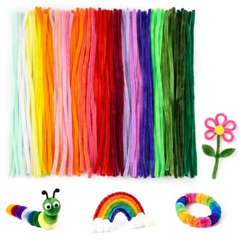 200 Stück Pfeifenreiniger Blumen Set, Pfeifenreiniger im bunt Pfeifenputzer Biegeplüsch Basteldraht 30cm Pfeifenreiniger Chenilledraht Pfeiffendraht für Blumen Basteln, DIY, Deko
