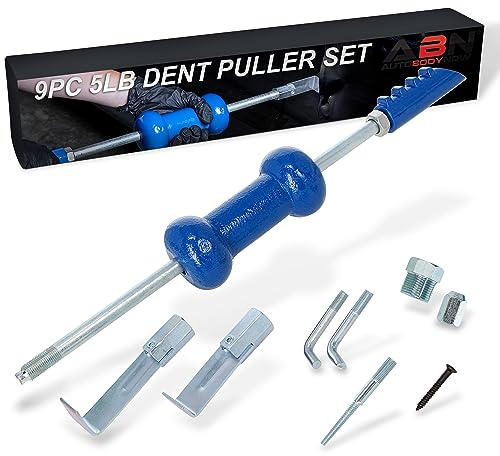ABN Auto Slide Hammer 9-Piece Set, 5lb Pound – Puller Kit for Small Hail Dent Removal on Car Body