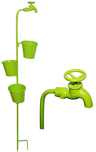 alles-meine.de GmbH 1 Stück Gartenstecker mit Blumentöpfen - Wasserhahn - GRÜN - Gartenspieß aus Metall - Blumentopfhalter - Hängetöpfe - für Balkon & Garten - Blumentopf /..