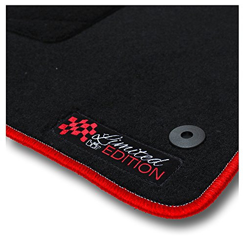 Bär-AfC Auto Fußmatten Limited Edition passend für Opel Mokka 2012-2016, Autoteppiche Nadelvlies Schwarz, Rand Kettelung Rot, Stick Logo Rot, Set 4-teilig, OP05507