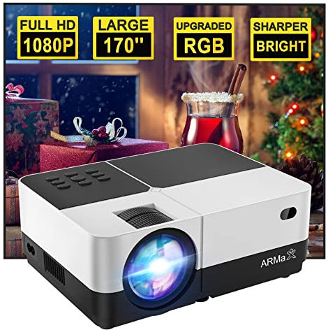 Video Projector, ARMAX Movie projector with Full HD 1080P & 170'' Display Supported,Protable Projector for Outdoor & Indoor with 40000 hrs LED Lamp Life,Compatible with TV Stick,HDMI,VGA,USB
