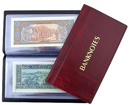 Collector SAMMLERALBUM FÜR BANKNOTEN Notizen Banknotenalbum mit 20 Seiten 11x19cm (Rot)