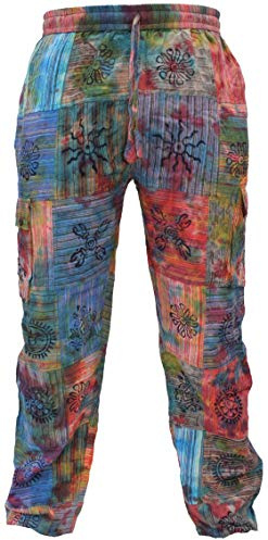 Gheri Uomo Tie Dye Patchwork Colorito Hippy Cotone Pantaloni Cargo Large