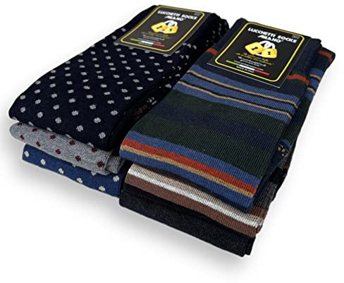 Lucchetti Socks Milano Set da 6 Paia di calze uomo lunghe caldo cotone colorate tendenza pois fantasia fashion Made in Italy (Taglia Unica, Set Trapezio)