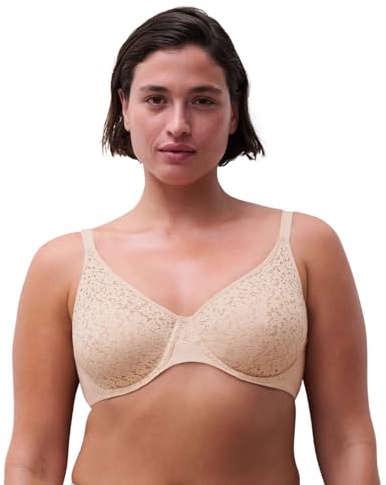 Chantelle Soutien-Gorge Emboitant moulé Easy Feel Norah (Talc), Soutien-Gorge Moulé, DE, Dentelle 87,5% Polyamide 12,5% Élasthanne