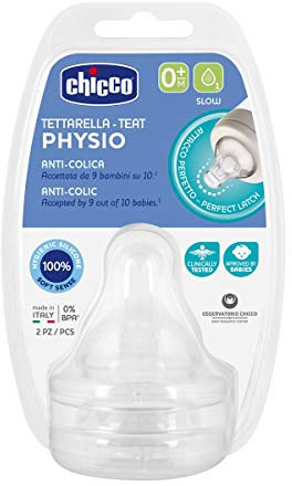 Chicco Tettarella Compatibile con Biberon Perfect 5, Benessere e Original Touch, Tettarella, 0+ Mesi, Anticolica, Flusso Lento, per Neoneati, in Silicone Soft Sense, Trasparente, 2 Pezzi