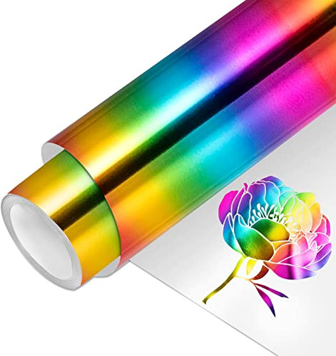 VINYL FROG HTV-Vinyl-Rolle, Metallfolie, 30,5 x 1,5 m, Regenbogen-Wärmetransfer-Vinyl, holografisches Chrom, zum Aufbügeln, leicht zu schneiden und zu jäten, DIY-Heißpress-Design für T-Shirts