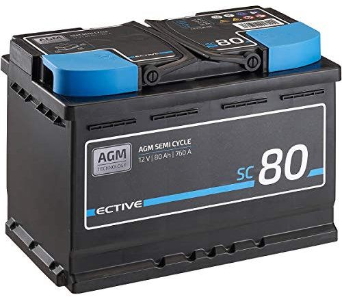 ECTIVE - AGM Semi Cycle Batterie SC80 12V 80Ah 760A - Starterbatterie & Versorgungsbatterie wartungsfrei - VRLA Start- & Aufbaubatterie für Autos, Boote, Van, Camper