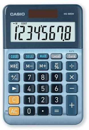 Casio Tischrechner MS-88EM 8-stellig Währungsumrechnung Cost/Sell/Margin Aluminiumfront Solar-/Batteriebetrieb