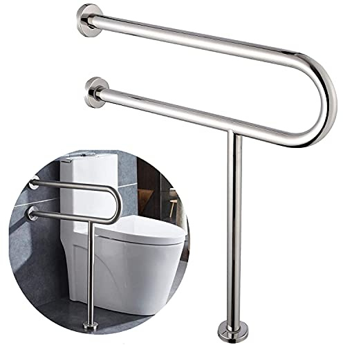 NArra 60cm Toilettenstützgriff mit Bodenstütze Wandmontage Handlaufstange, Edelstahl Sicherheitsgriff, Haltegriff WC Bieten Sicherheitsgriff für Senioren Schwangere Behinderungen
