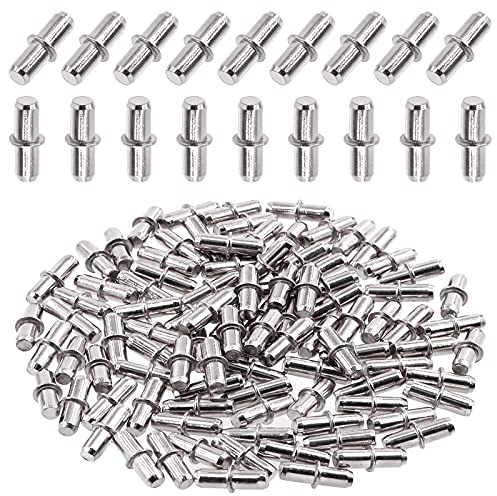 Swpeet 100 Stück 5 mm Regalstifte, Metall Nickel Regalstützen Stifte Regalhalter Stifte Klammer Schrank Clips Halter für Regal Löcher auf Bücherregal, Schränke und Entertainment-Center