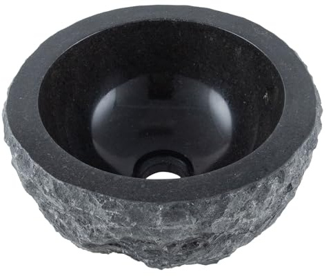 wohnfreuden Marmor Waschbecken schwarz rund 30 cm - Unikat Aufsatzwaschbecken aus Stein für das Badezimmer