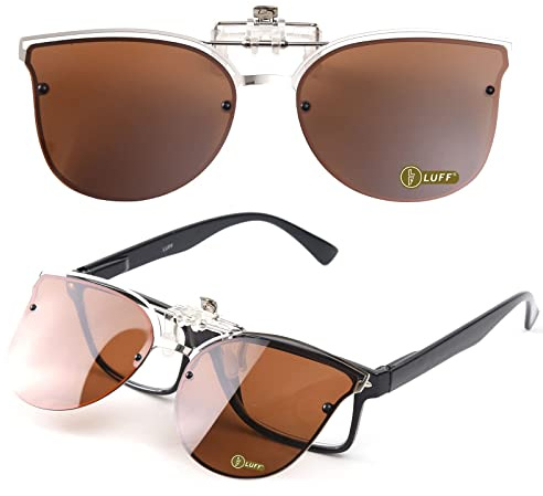 LUFF Occhiali da sole a clip polarizzati reversibili, moda donna Cat Eye Vintage Outdoor Occhiali da sole per occhiali da vista per ragazze (brown)