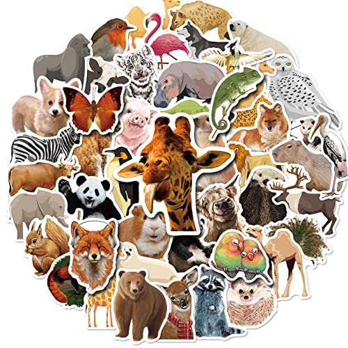 Mistree 50 Stücke Realistisch Aufkleber Tiere Kinder, Aufkleber Tierschutz Kinder Lustig, Sticker Tiere Dschungel, Wasserfeste
