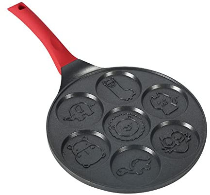 Pancake Pan Non Stick Pancake Pan Mold, Round Waffle Maker With 7 Animal Designs, Mini Pancake Pan Griddle Nonstick Surface & Comfortable Handle, Professional Kitchenware For Your Home (Color : Red)