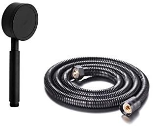 Hairstore Alcachofa de ducha de acero inoxidable de metal negro con manguera de baño, 150 cm, juego de rociador de alta presión para baja presión de agua, aumento de presión