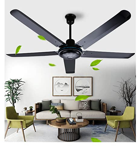 CAZARU Grand Ventilateur de Plafond Industriel 56 Pouces Noir avec télécommande Ventilateur de Plafond Tendance avec Cinq pales en métal